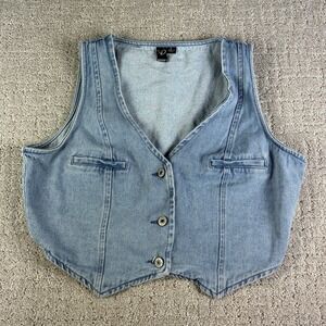 Windsor Cropped Denim Vest Size Large Light Wash Blue Jean Western Festival Y2K